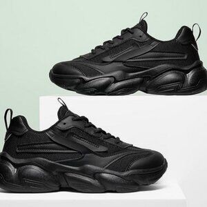 NWT Womens Chunky Platform Black Sneakers-Lightweight Breathable Work Shoes Sz 6